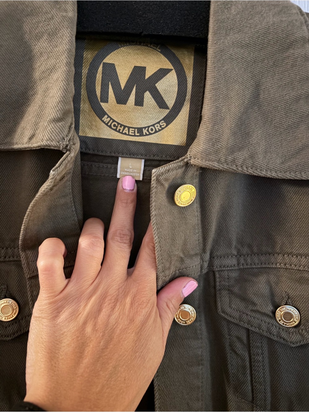Michael Kors Olive Green Denim-Style Jacket with Gold Buttons